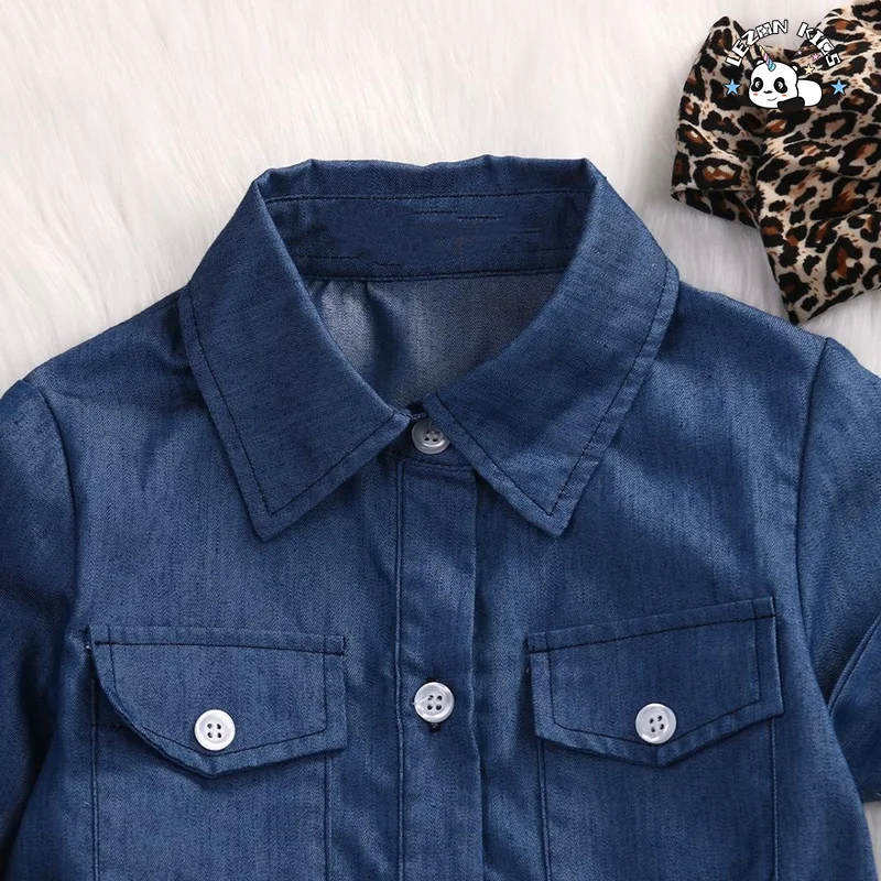 LEZONKIDS - Conjuntos de roupas para meninas personalizáveis de verão, tops de jeans e saia culote de leopardo